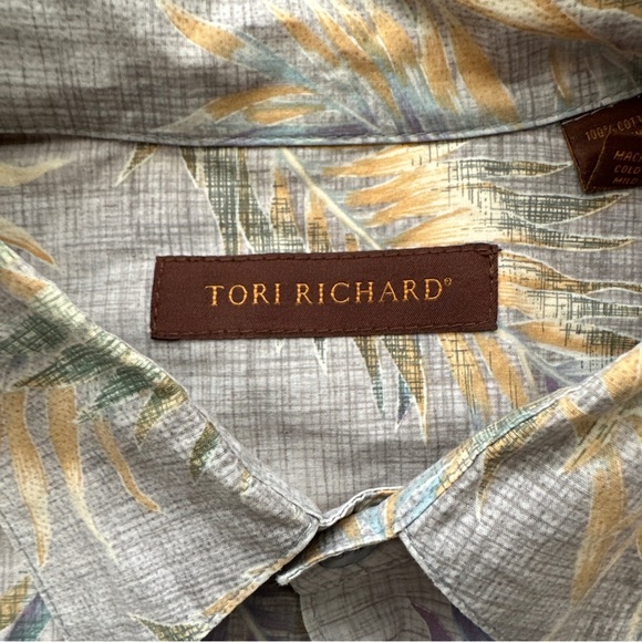 Tori Richard Button Down Hawaiian Shirt Mens Large Palm Leaf Print Gray - Picture 5 of 9